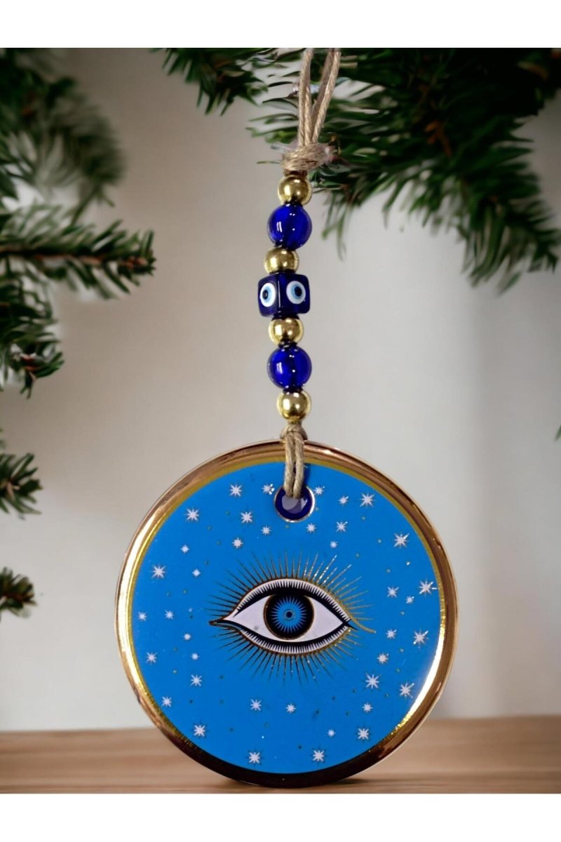 Blue Color Star Motif Eyed Glass Wall Ornament - TryAladdin