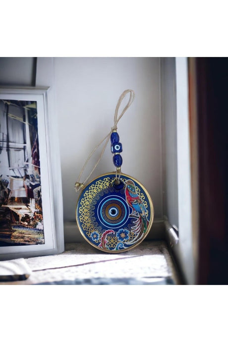 Gilded Nightingale Bird Flower Nazar Beaded Wall Ornament Glass Wall Decoration - TryAladdin