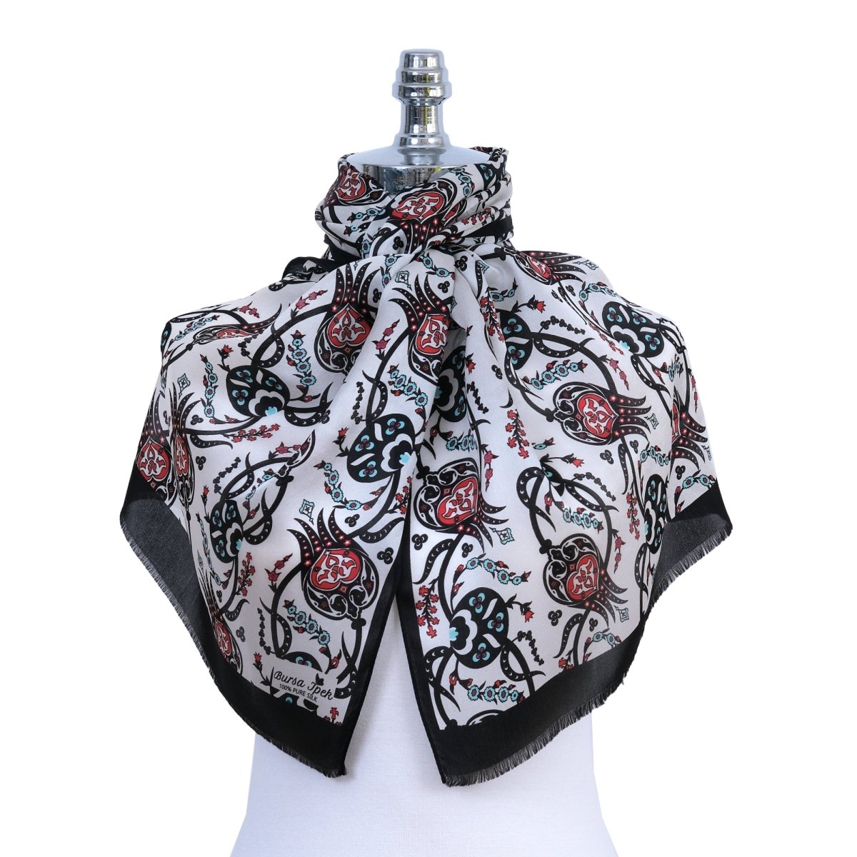 Sirali Lale Breathable Silk Scarf in Black Color - TryAladdin