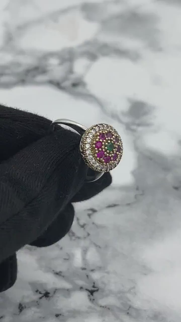 Istanbul Schmuck | Rubin- und Smaragd-Türkisches Design Ottoman Handgefertigter Silberring