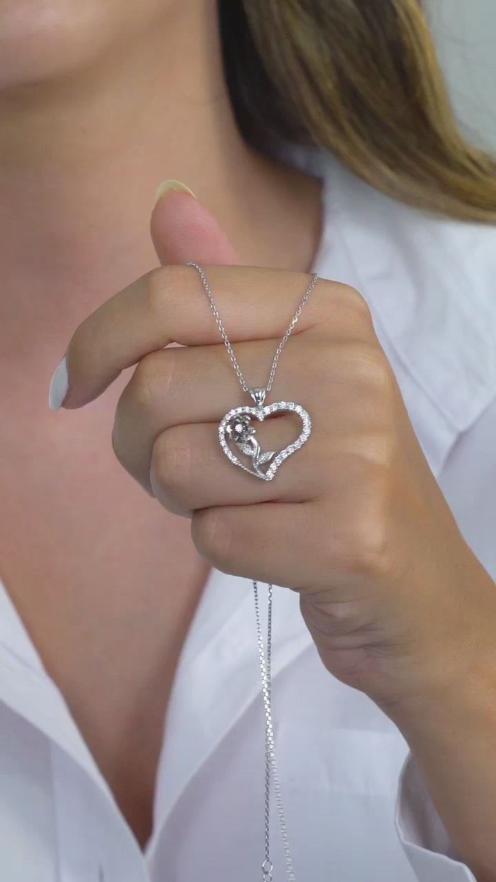 Taki | Silberne Halskette mit Rose meines Herzens Stein, Valentinstagsgeschenk
