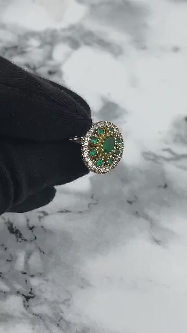 Istanbul Schmuck | Smaragd Ottomanischer Stil Handgemachter Silberring