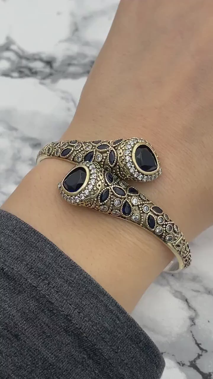 Istanbul Schmuck | Handgefertigtes Saphir Tropfen Ottoman Silber Armband