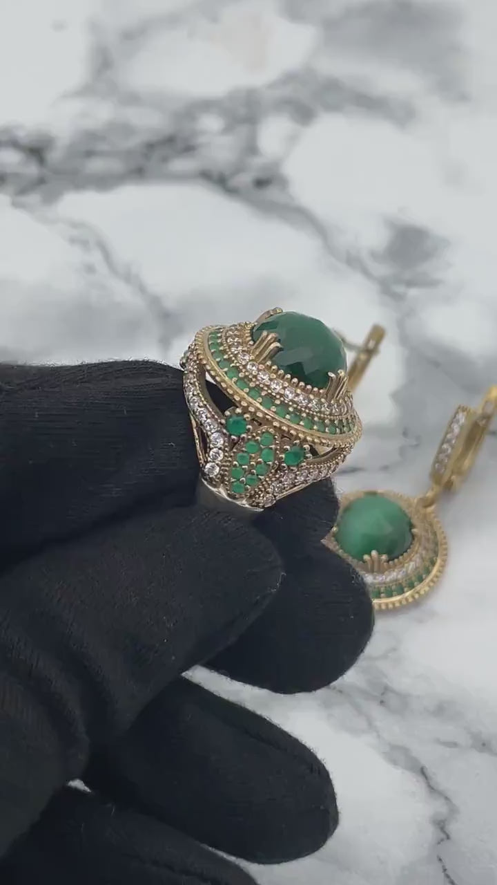 Istanbul Schmuck | Malachit Ottoman Stil Silber Schmuckset