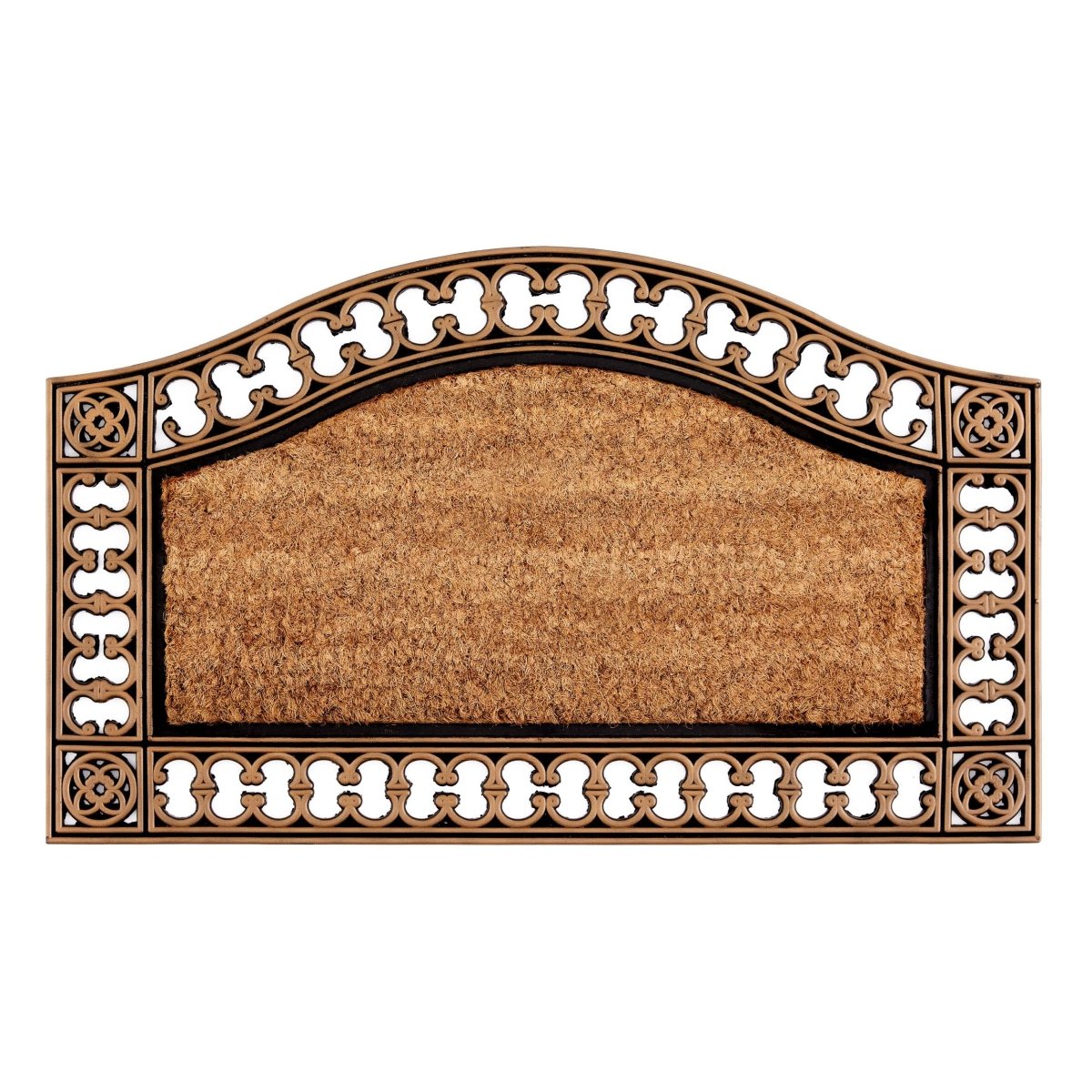 Kashmiri Rug with Round Gold - Edged Rubber Coco Doormat - TryAladdin
